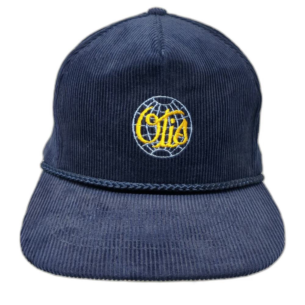 Otto Trucker Blue One Size Corduroy Rope Globe Embroidered Cotton Slideback Hat